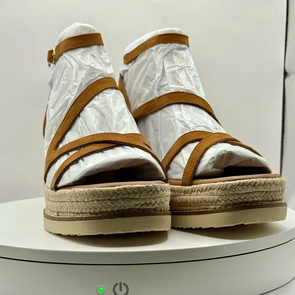 Lucky Brand LK-Carolie‎ Platform Espadrille Sandals Brown Nubuck Size 11